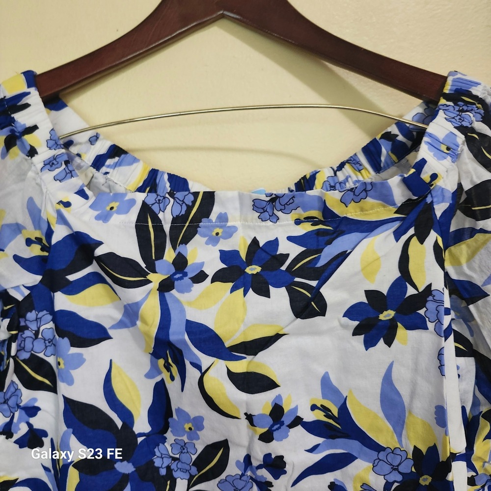 Draper James Floral Off Shoulder Top Womens‎ Size Medium Blue Yellow Cotton - Picture 4 of 9
